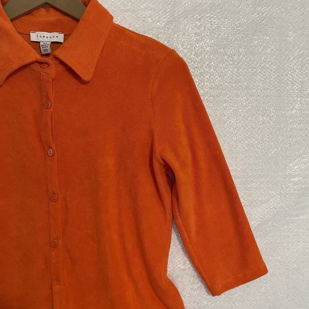 Topshop ASOS Terry Romper Women M 8-10 Orange 3/4 Sleeve Button Front Shorts NEW - Picture 3 of 9